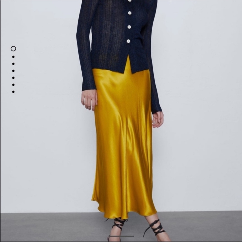 Zara XS Silk Stain A-Line Maxi Skirt Elastic Waist - Picture 9 of 9